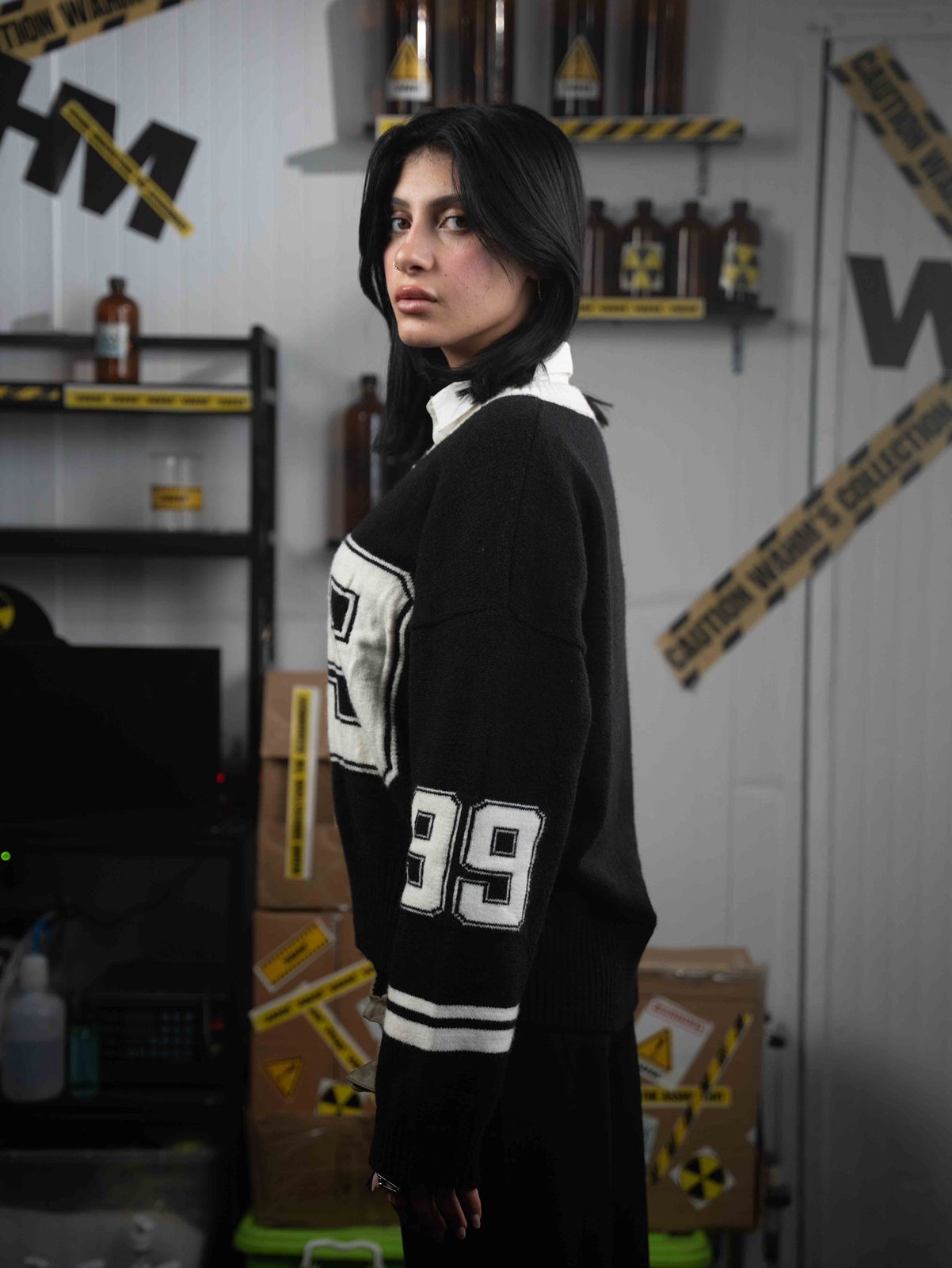 Black Double Star Crewneck