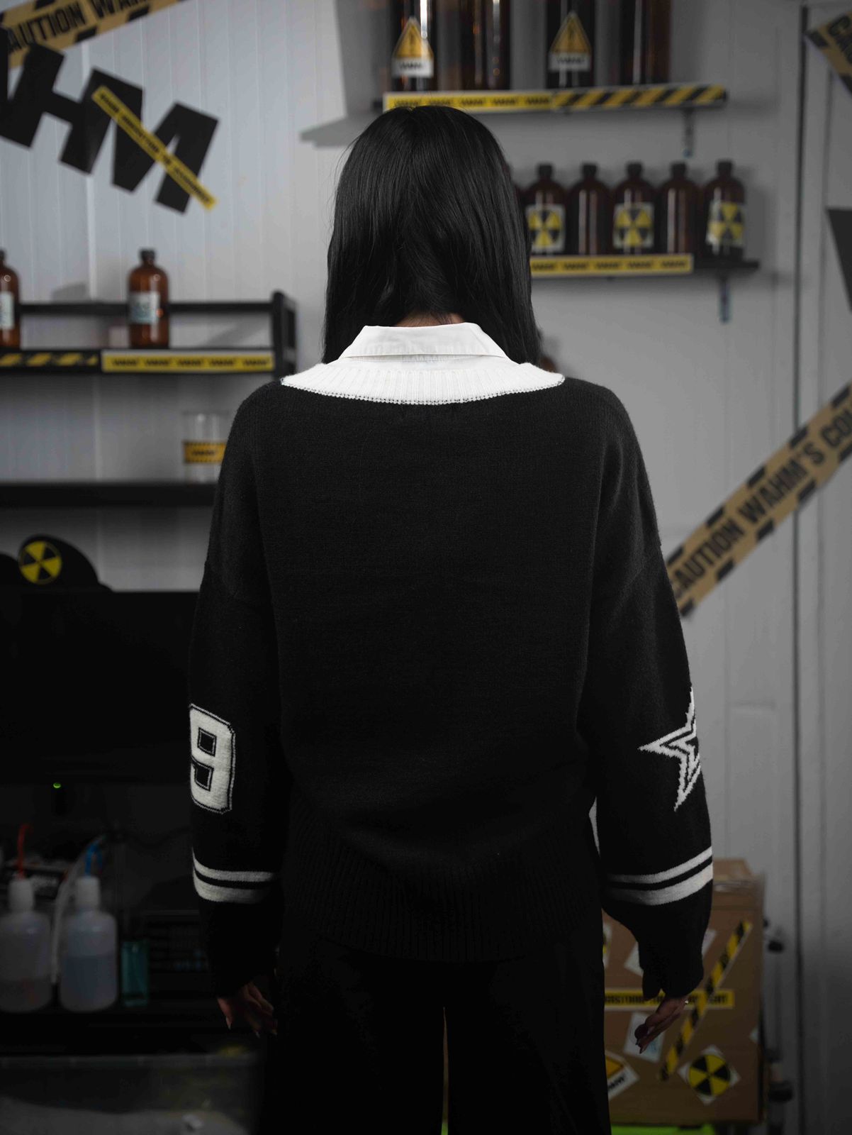 Black Double Star Crewneck
