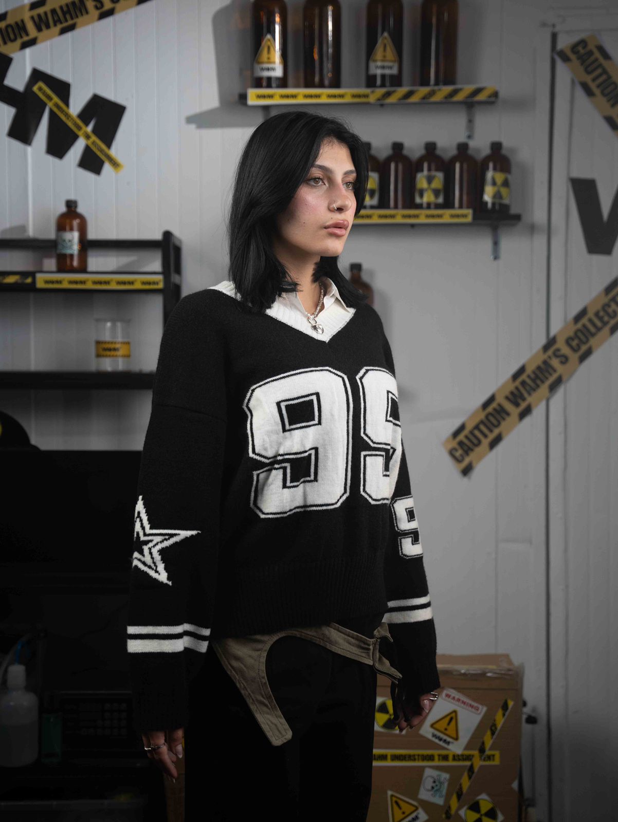 Black Double Star Crewneck
