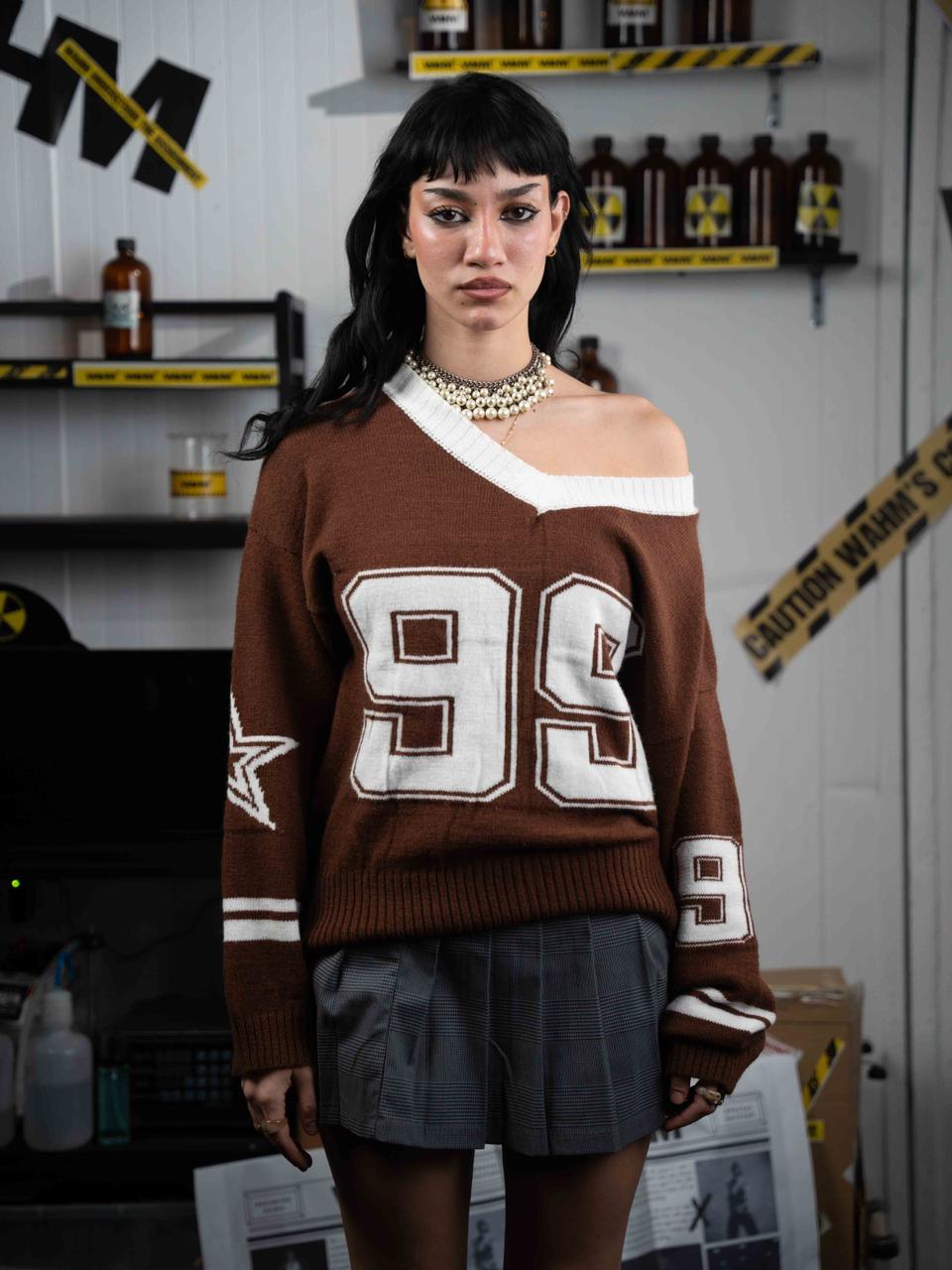 Brown Double Star Crewneck