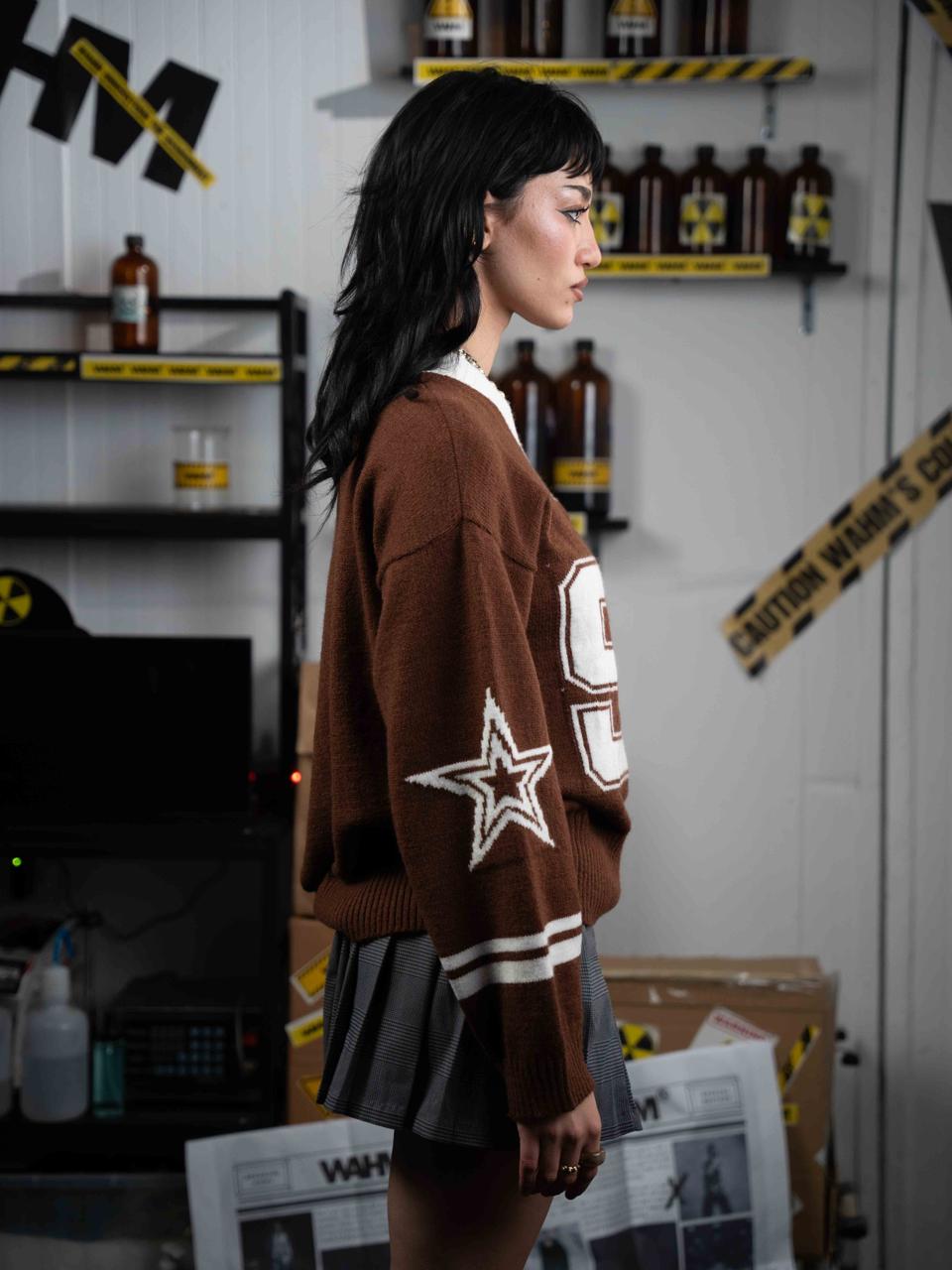 Brown Double Star Crewneck