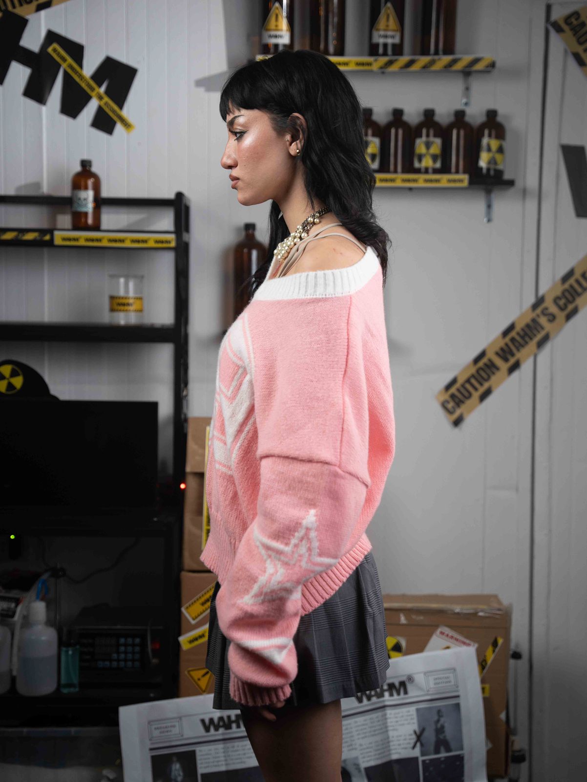 Pink Double Star Crewneck